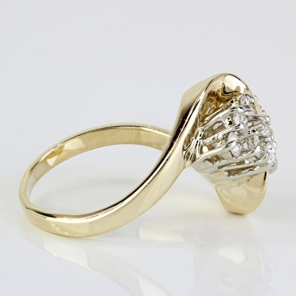14k Yellow Gold Diamond Triangle Wave Cocktail Ring Band - Picture 3 of 7